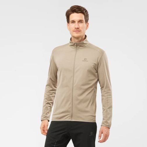 Beige Salomon Essential Lightwarm Full Zip Men's Jackets | PH 10843B